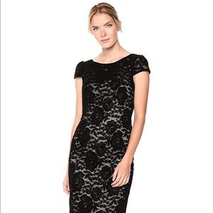 Adrianna Papell Short Flocked Velvet Lace Dress